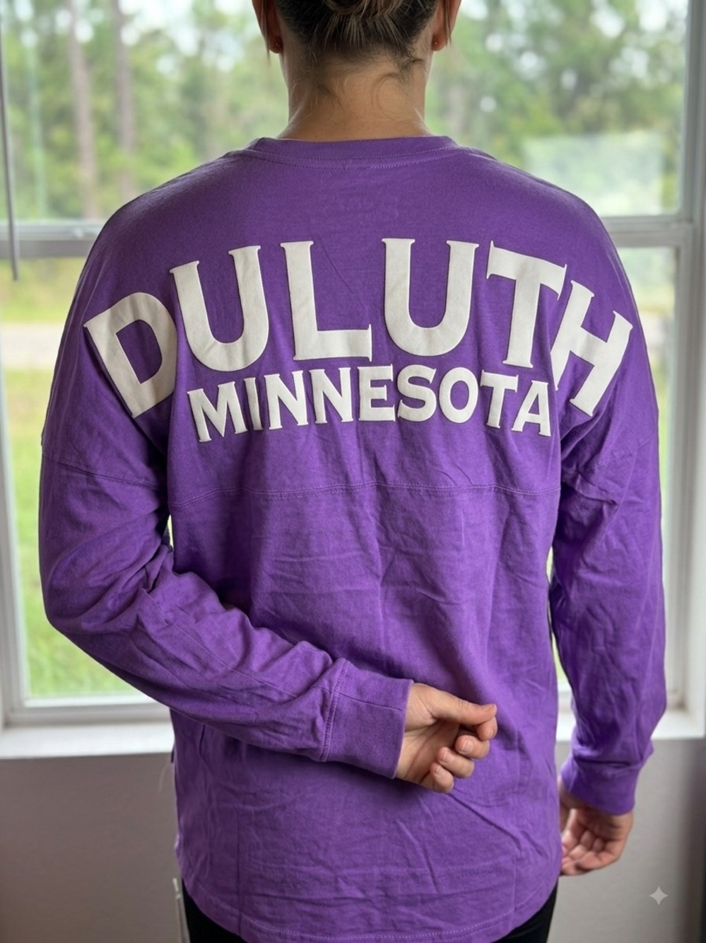 Exist Duluth Minnesota Oversized Spirit Jersey Shirt Long Sleeve Purple Unisex M